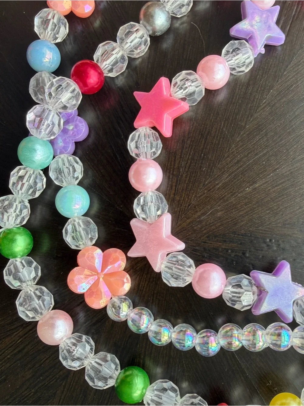Colorful Beaded 3 Necklace & Bracelet Set Fruit Flower Star Charms NWT